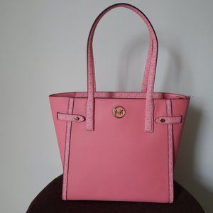 NWT $498 MICHAEL KORS CARMEN MK Monogram LARGE  TZ Tea Rose Tote Shoulder Bag